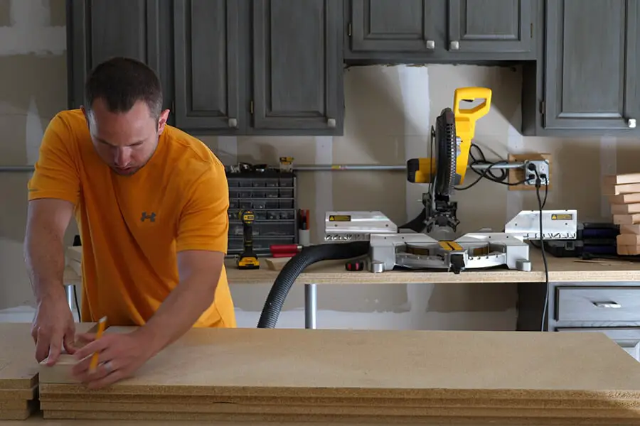 Mark working in his garage on a woodworking project